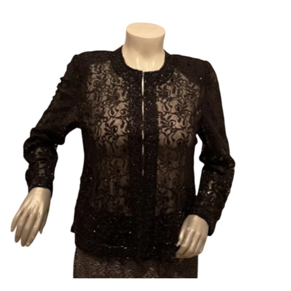 Vintage 1980'S BRILLIANTE By J.A. Lace Beaded Black Top Size L